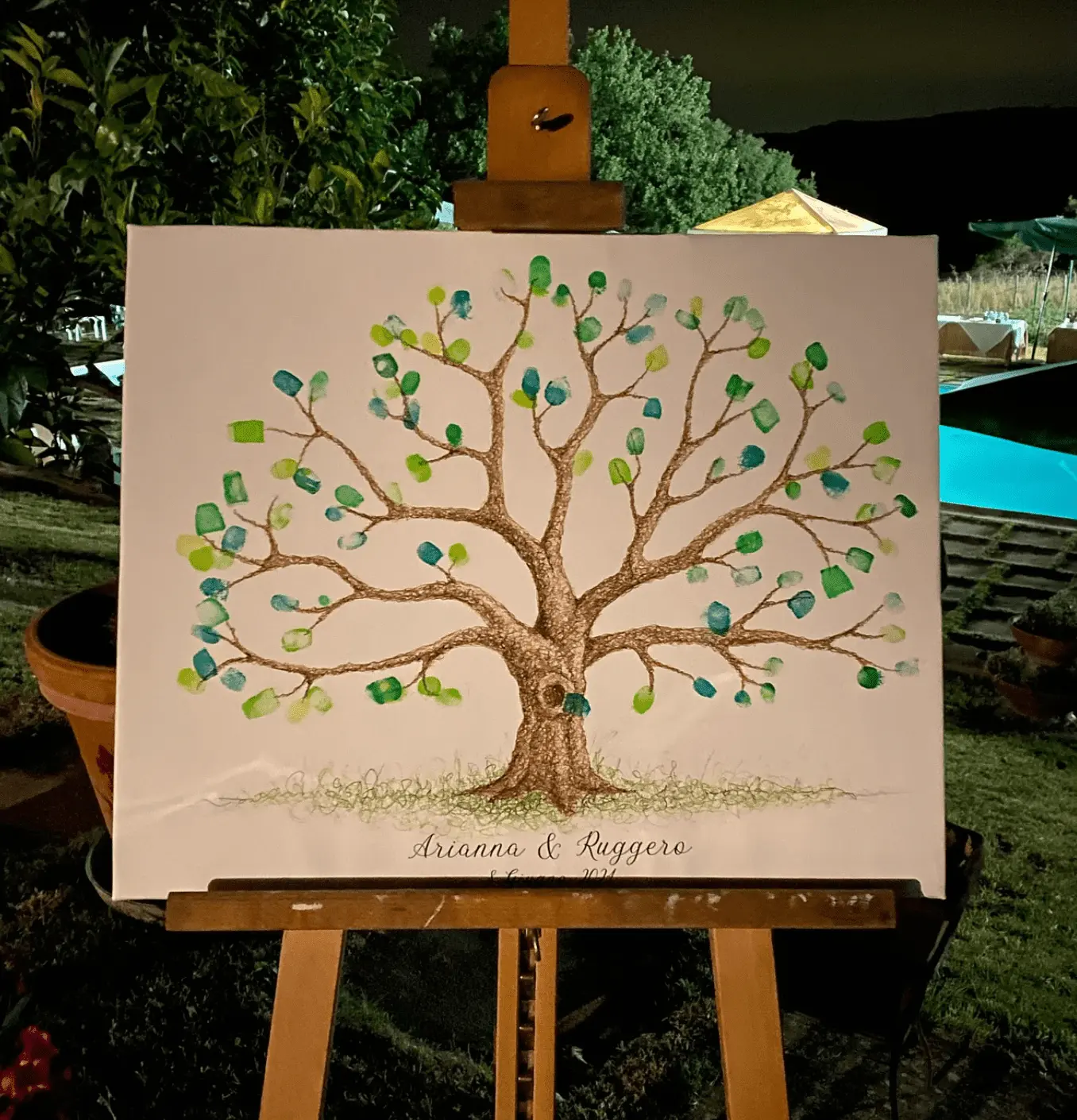 Fingerprint tree wedding guest book with personalized touches