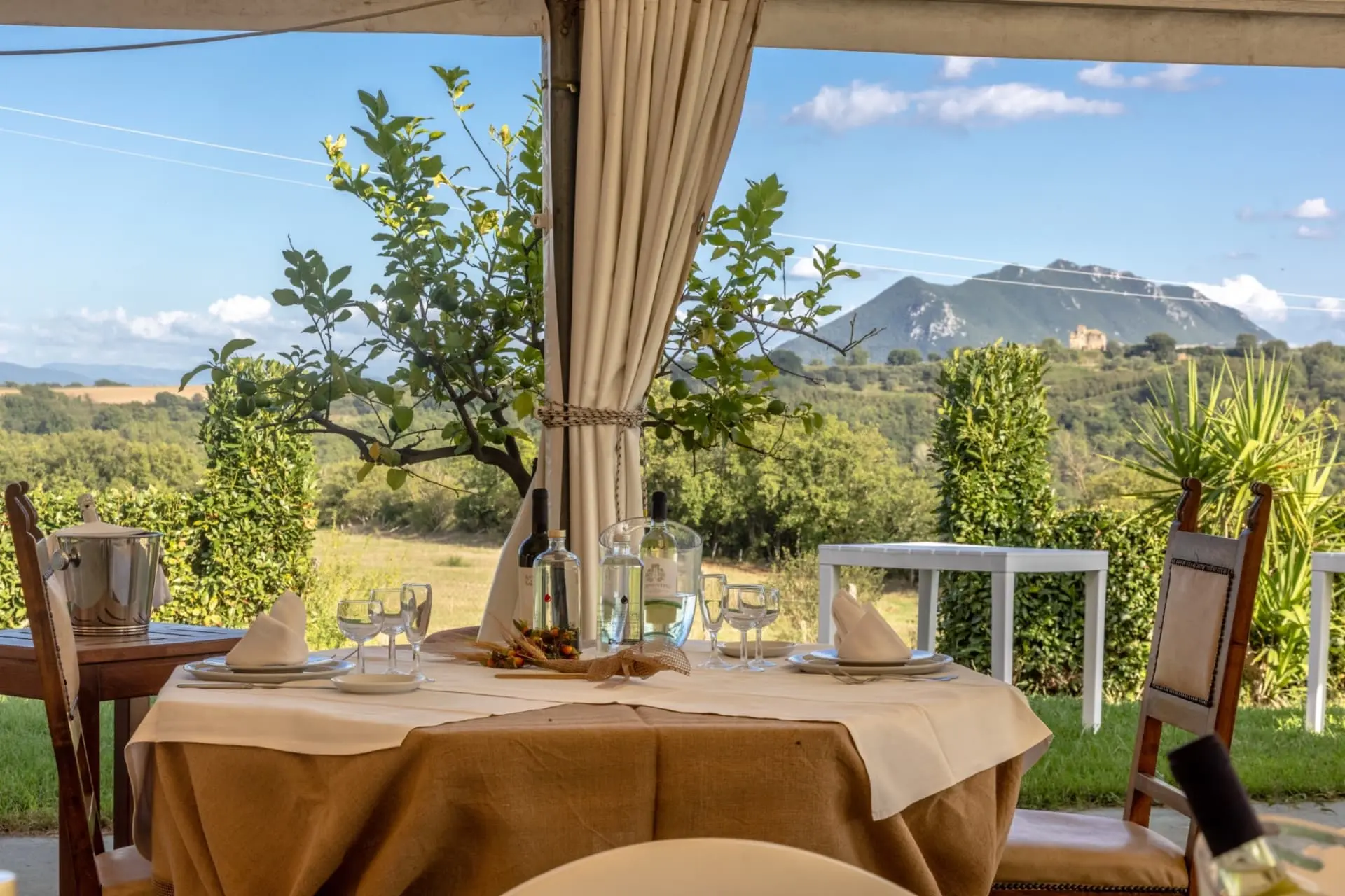 Intimate table for two with panoramic landscape views